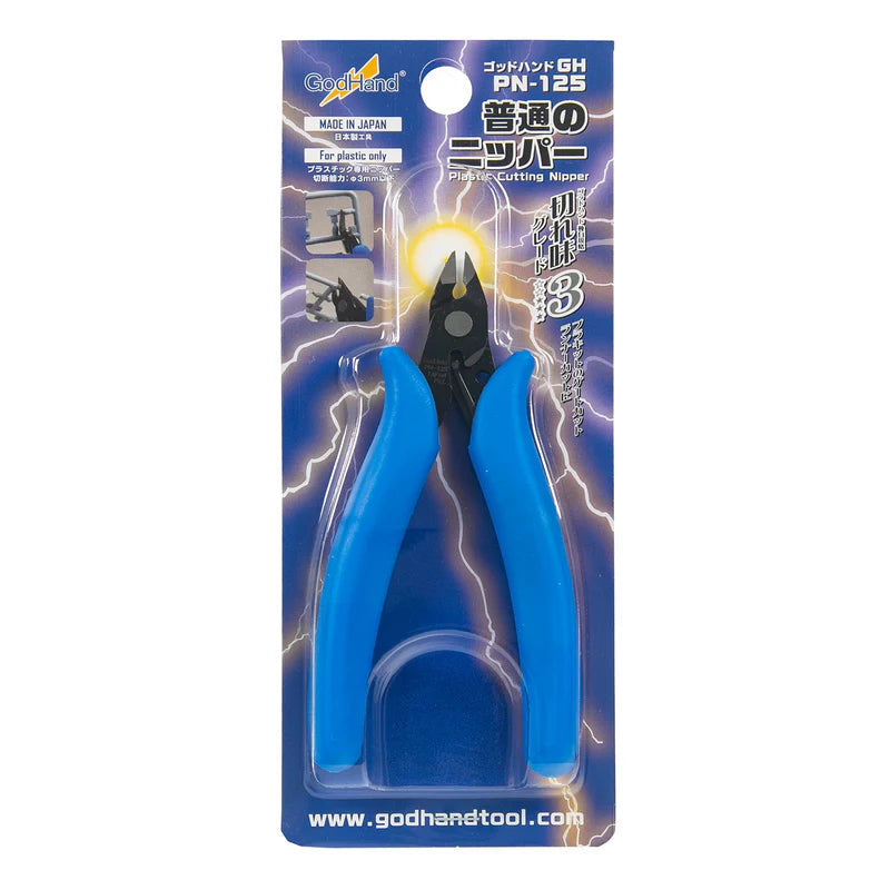 Blue pliers with packaging featuring text and a website URL on a white background